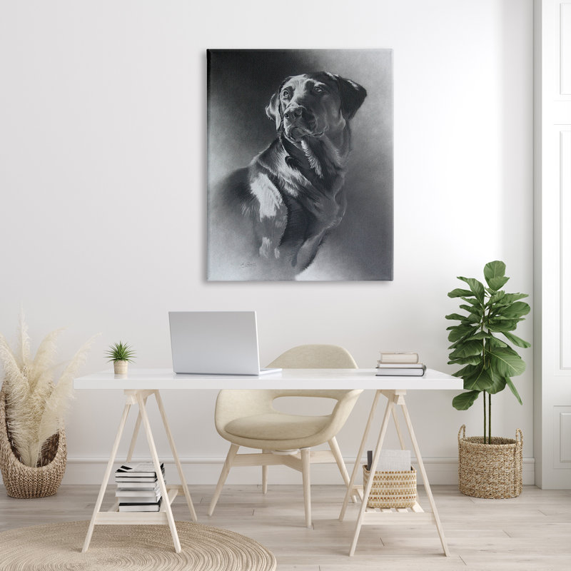 Gris anthracite, portrait de chien Labrador, Toile tendue, H 48 po x l 36 po x P 1,5 po