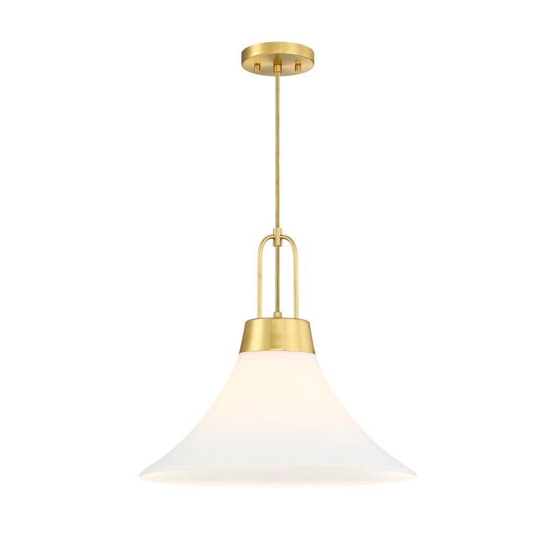 Rockleigh 60 Watt 1-Light Down Pendant Light with Etched Opal Glass Shade, Burshed Gold, 16.5" H x18" W x 18" D