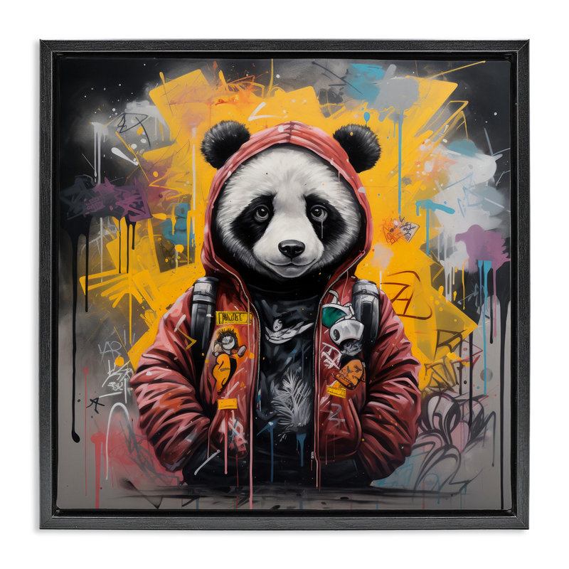«Urban Graffiti Panda Bear» par Lazar Studio, Cadre flottant noir de jais, H 25 po x l 25 po