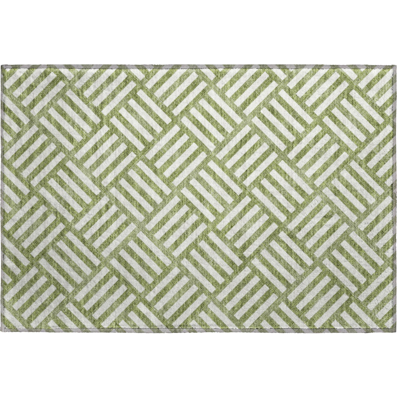 Tapis olive Cerrito lavable à la machine de qualité supérieure, Rectangle 1 pi 8 po x 2 pi 6 po
