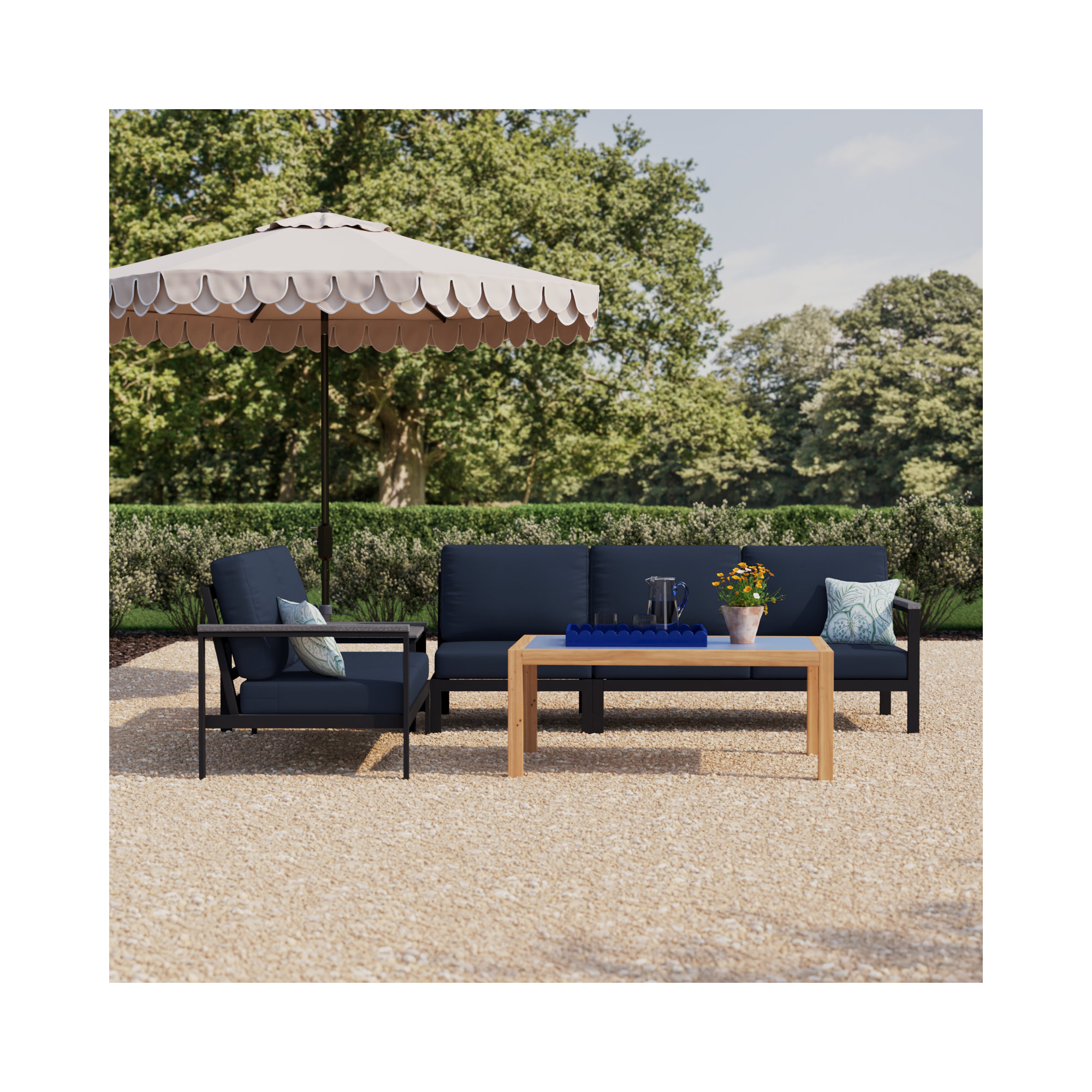 Townsend Outdoor 5 Person Sectional Seating Group With Sunbrella Cushions, Navy