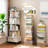 5-Tier Rotating Warm White Bookshelf with Wheels & Drawer for Small Spaces