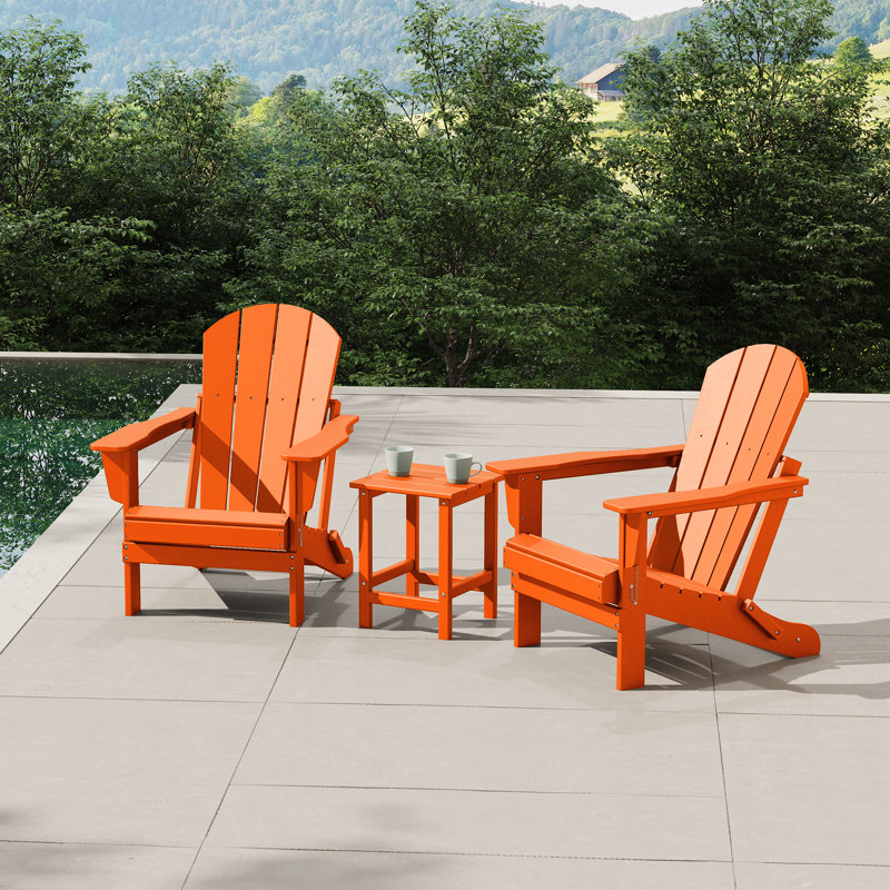 Laguna Foldable Outdoor Adirondack Chair With Table, Orange