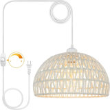 Plug in Pendant Light, 15FT Hemp Rope Cord,Hanging Light with Plug in Cord Rattan Hanging Lamp