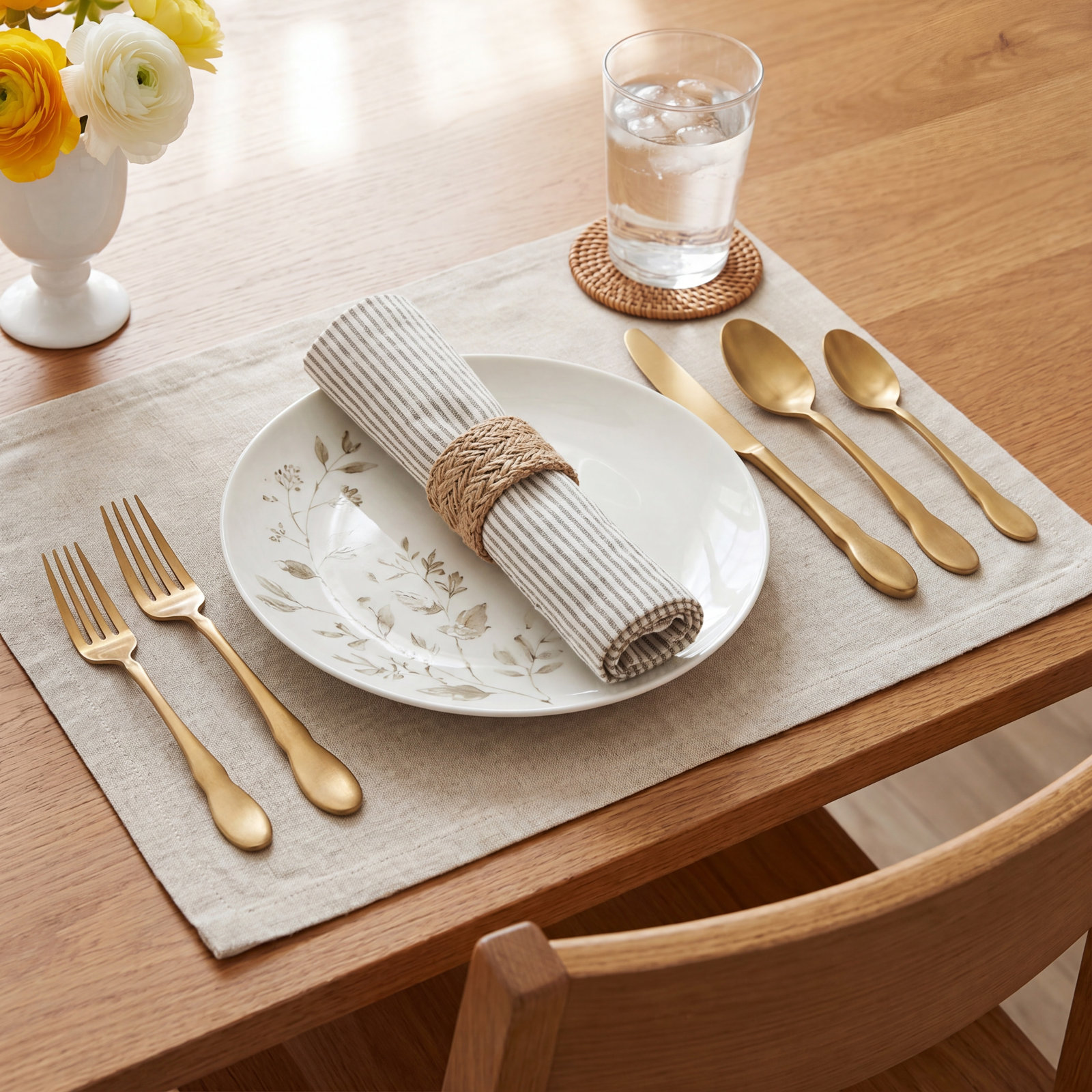 Birch 20 Piece Flatware Set, Service for 4, Birch Gold