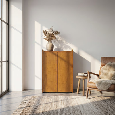 Folding Desk, Side Table, With Hidden Storage, Sturdy Bamboo Table, Mid-Century Modern Style, Brown