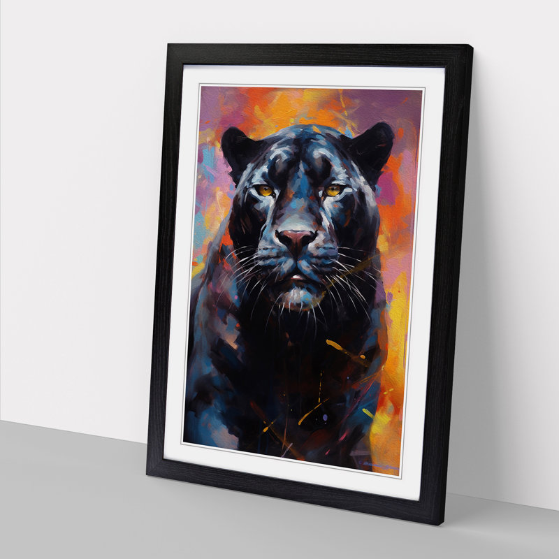 Panther Gestural Art - Framed Print, 46cm H x 34cm W x 2cm D, Black Framed
