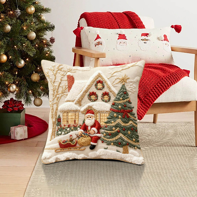Housse de coussin de Noël en lin avec housse de coussin en lin
