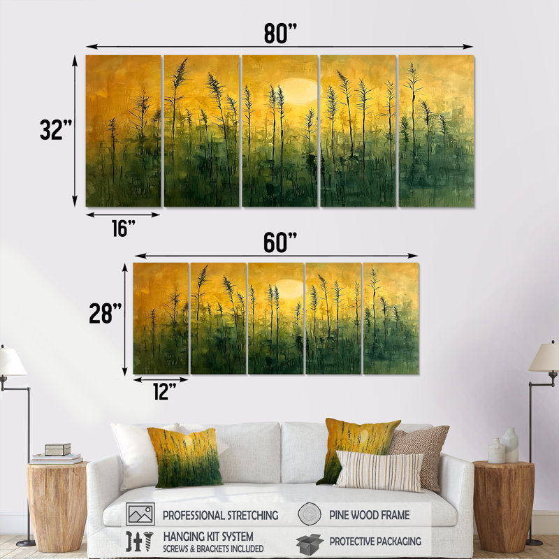 Maineville - bambou, art mural - ensemble d'art mural traditionnel, H 28 po x l 60 po, 5
