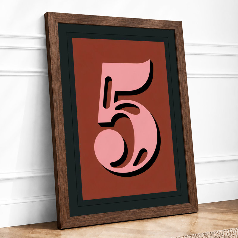 Pink Number Five Typography - Print, Walnut, A4 - 29.7 x 21.0 cm