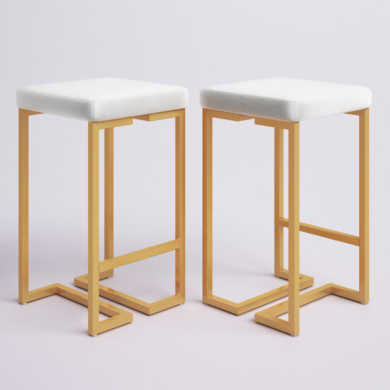 Freea Upholstered Counter Stool with Metal Frame, White Faux Leather