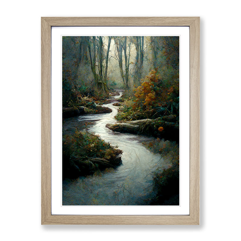 Forest Stream No.5 - Single Picture Frame Painting, 34cm H x 25cm W x 2cm D, Oak