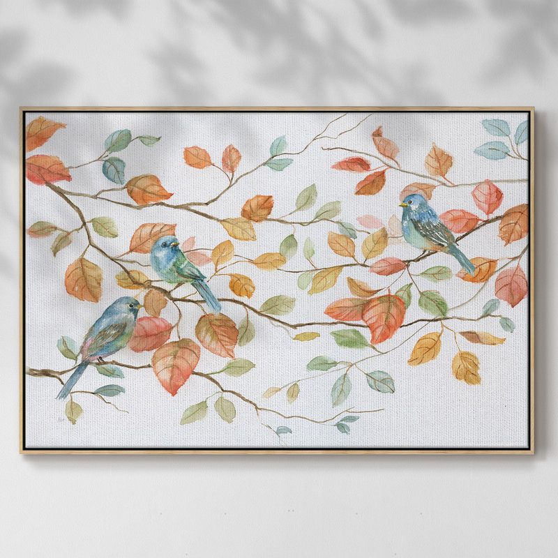 Bird Trio, reproduction d'art sur toile, H 17 po x l 25 po x P 2 po, Bois naturel