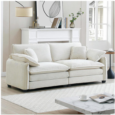 Canapé de salon chaleureux et confortable avec 4 coussins et 4 coussins pour le salon, velours côtelé beige