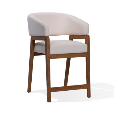 Enzo Counter Height Counter Stools, 24" H Seat Height Upholstered Performance Fabric Counter Stools, Barstools Cream, Walnut Finish Solidwood Frame by Red Barrel Studio