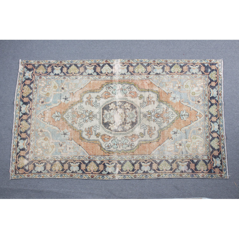 Tapis turc rétro Oushak de couleur orange vif idéal pour rehausser le décor de votre salon