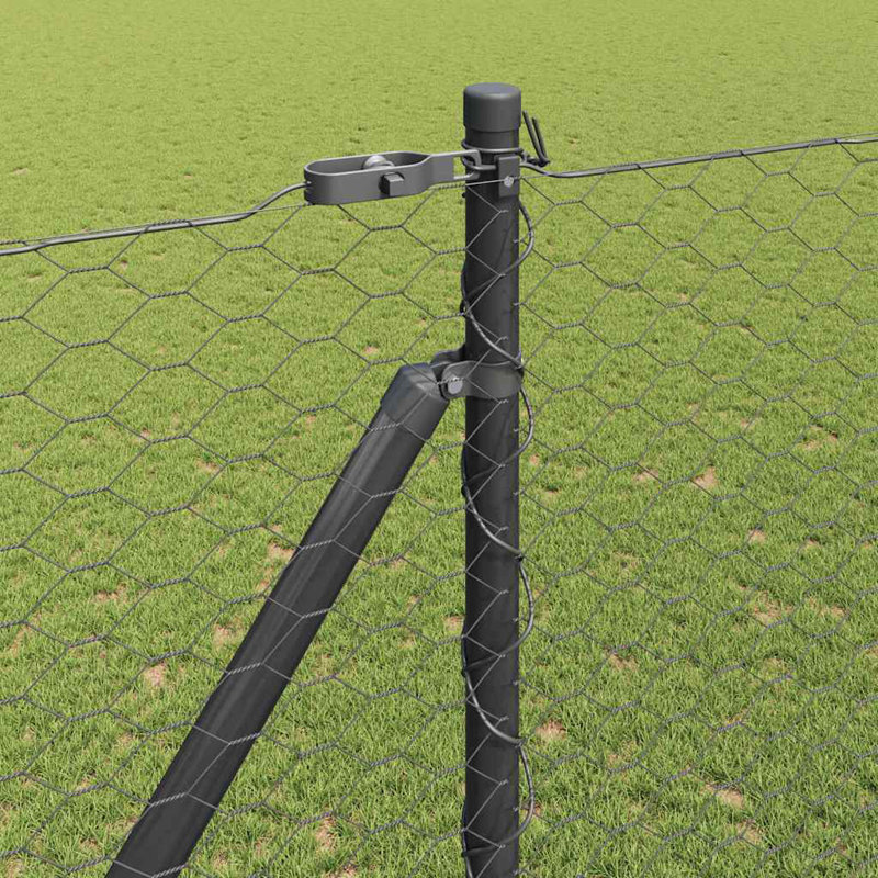 Vidaxl Fence With Posts PVC-Coated Steel, Grey, 150cm H x 2500cm W x 3.2cm D
