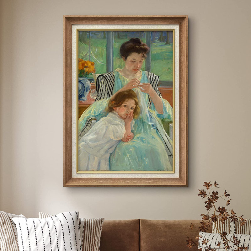 «Young Mother Sewing» par Mary Cassatt - Peinture sur toile à cadre unique, Naturel