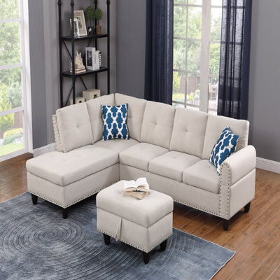 98" Wide Left Hand Facing Sofa & Chaise With Ottoman