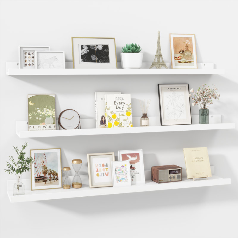 Parece Wall-Mounted Floating Shelves for Bedroom, Living Room, White, 2" H x 36" W x 5" D