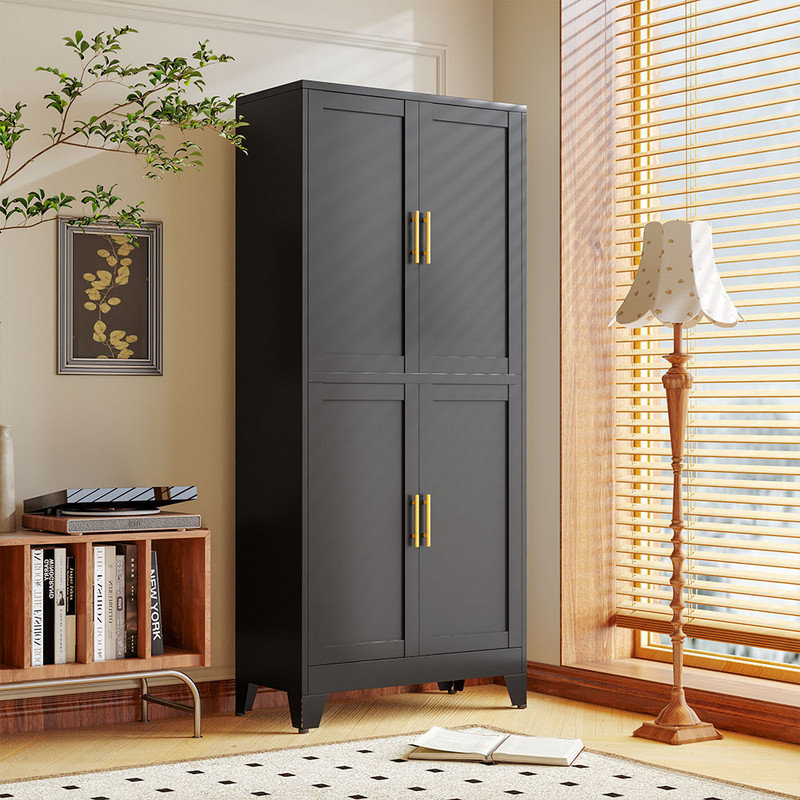 Winston Porter 74.8''Tall Metal Kitchen Garage Tool Buckhurst With 4 Doors and Adjustable Shelves, Black