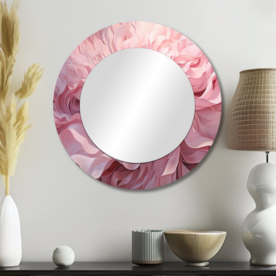 Pink Tender Twirl Spiral - Abstract Spirals Mirror, Pink Round Unique Wall Mirror, Printed Metal Art
