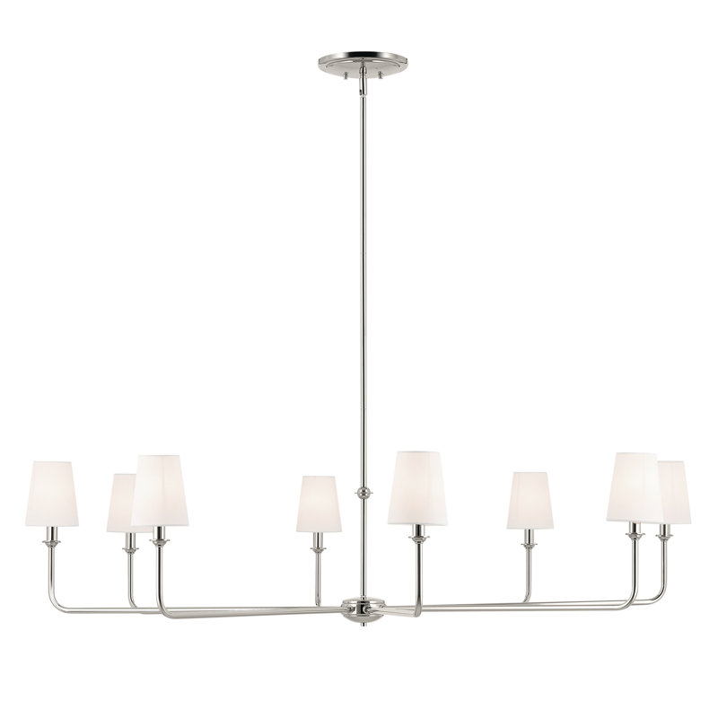 52" XL 8-Light Round Chandelier with White Linen Shade, Polished Nickel