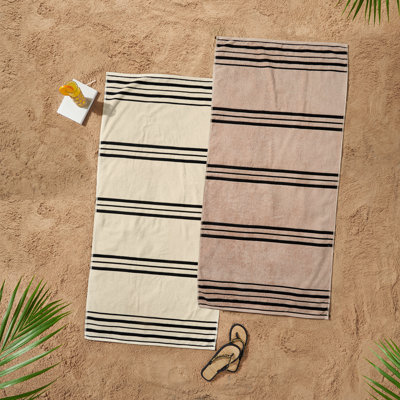 Banded Stripe Cotton Beach Towel Pair