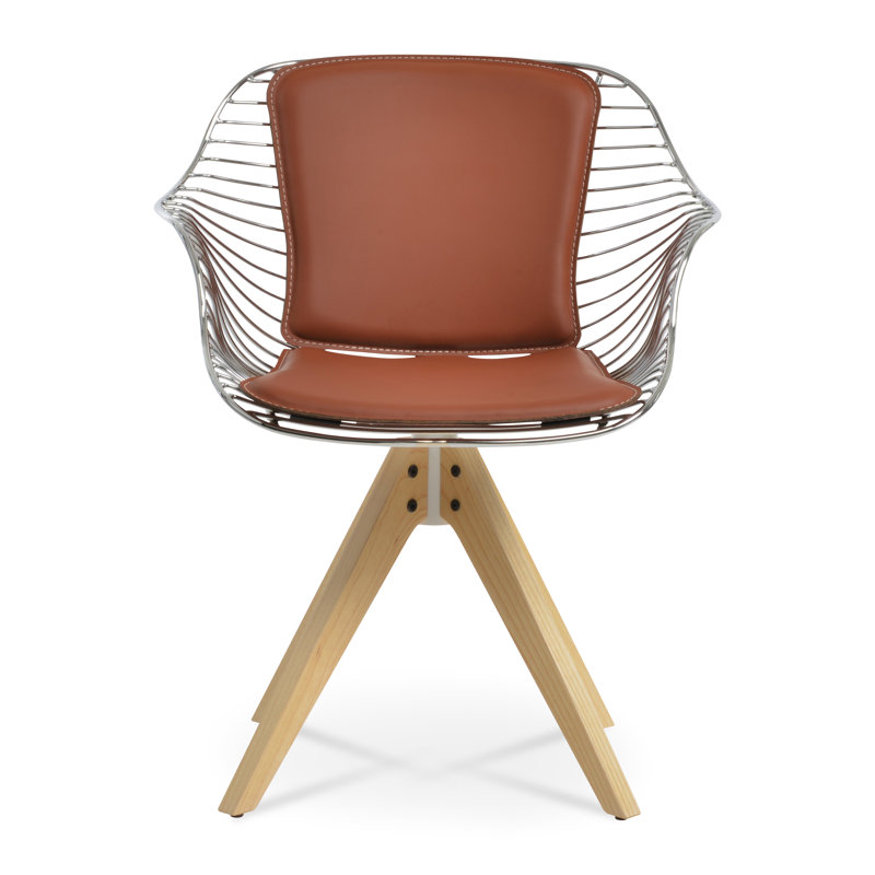 Chaise avec accoudoirs pivotants Zebra Pyramid, Naturel, Os, Chrome