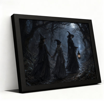 Art mural sur toile, "Trois sorcières marchant dans la forêt brumeuse"