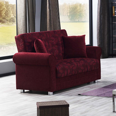 Primenest Grandera Collection Upholstered Convertible Loveseat With Storage, Burgundy