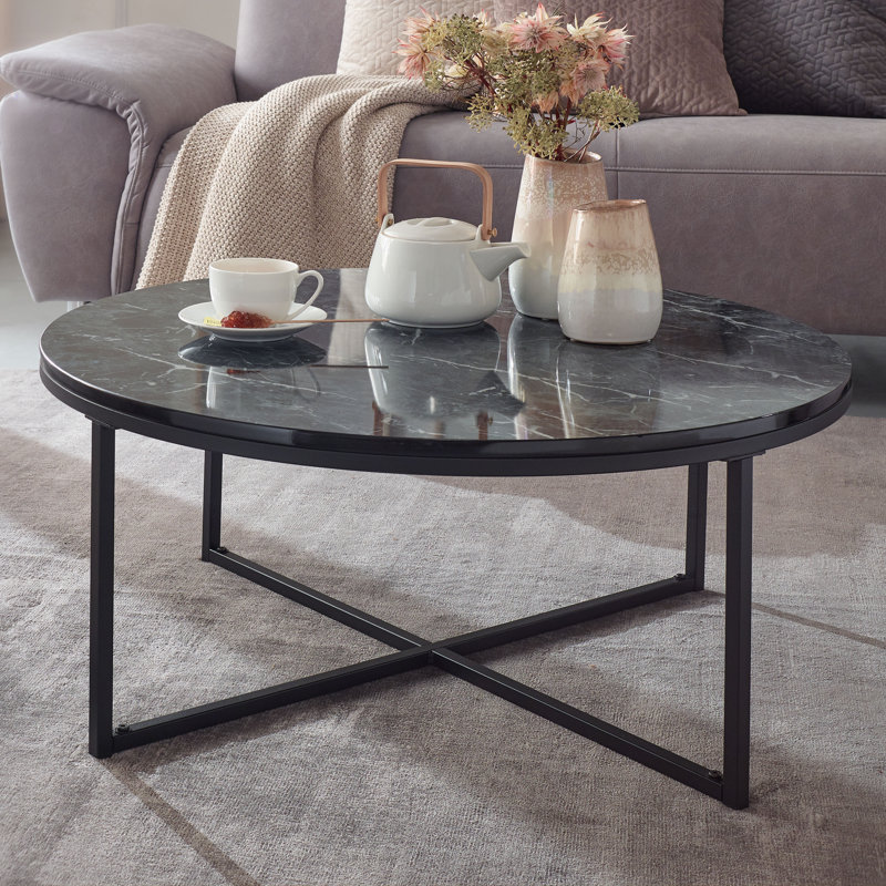 Oglesby Cross Legs Coffee Table, Black, 35cm H x 80cm W x 80cm D