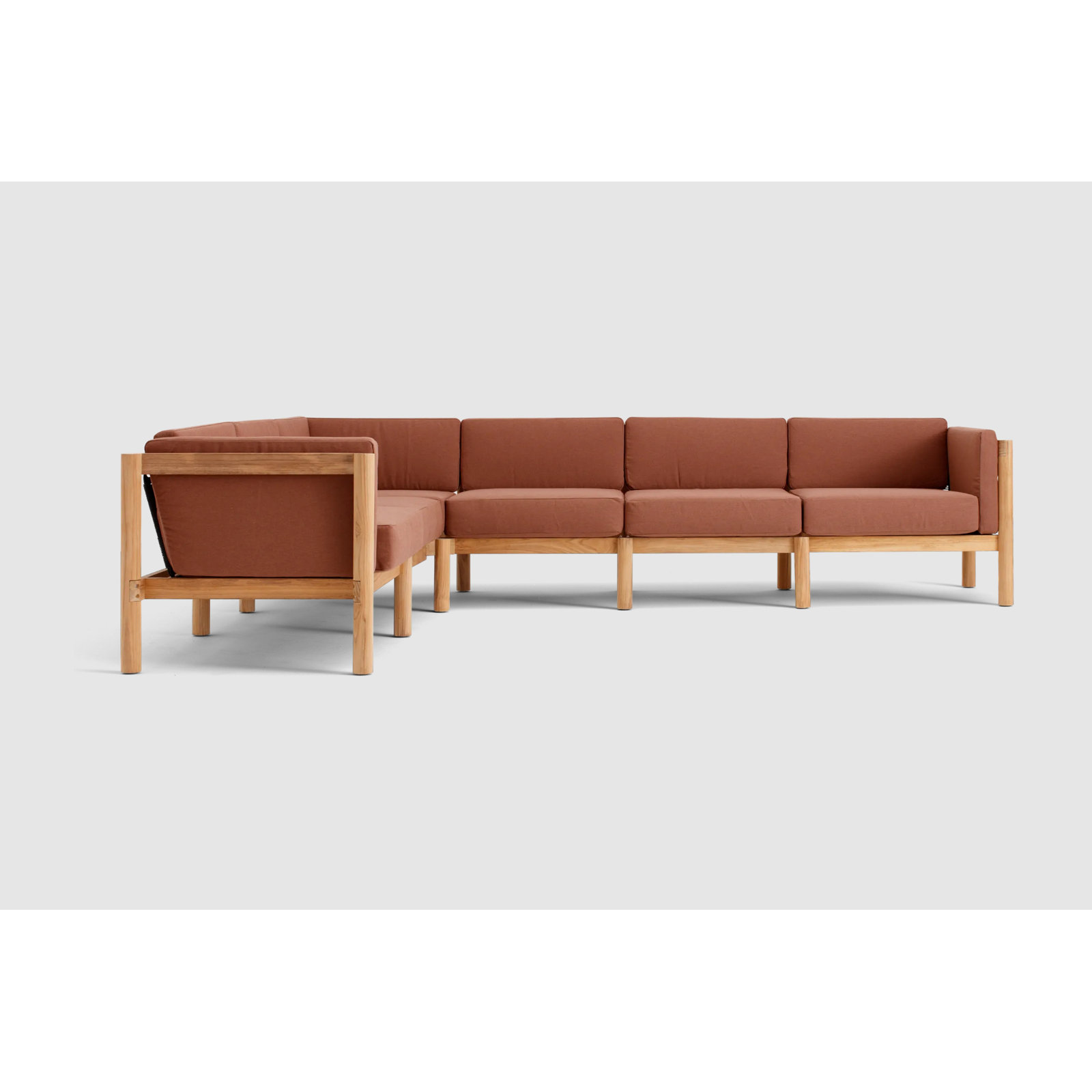 Haven Teak Outdoor Sectional With Sunbrella Cushions In Graystone, Sunbrella Rust, 6