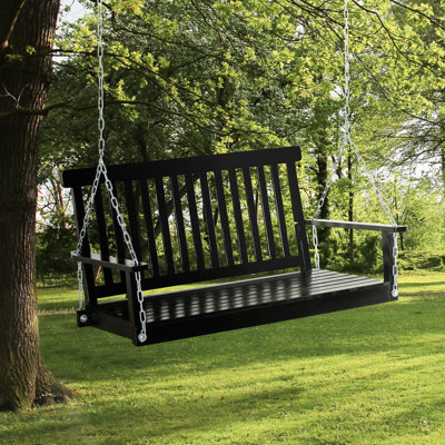 2 balancelles suspendues pour la véranda, balançoire de patio noir d'une capacité de 440 lb, dossier à lattes pour chaise de plaisir, détente dans la cour arrière