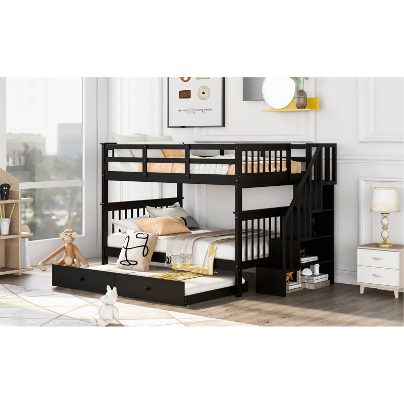 Lit superposé polyvalent avec compartiments de rangement pratiques et lit gigogne confortable