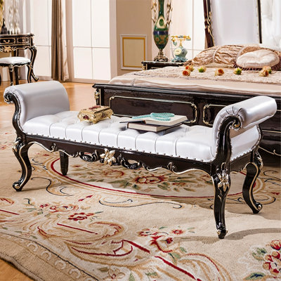 Banc de bout de lit en bois massif sculpté European