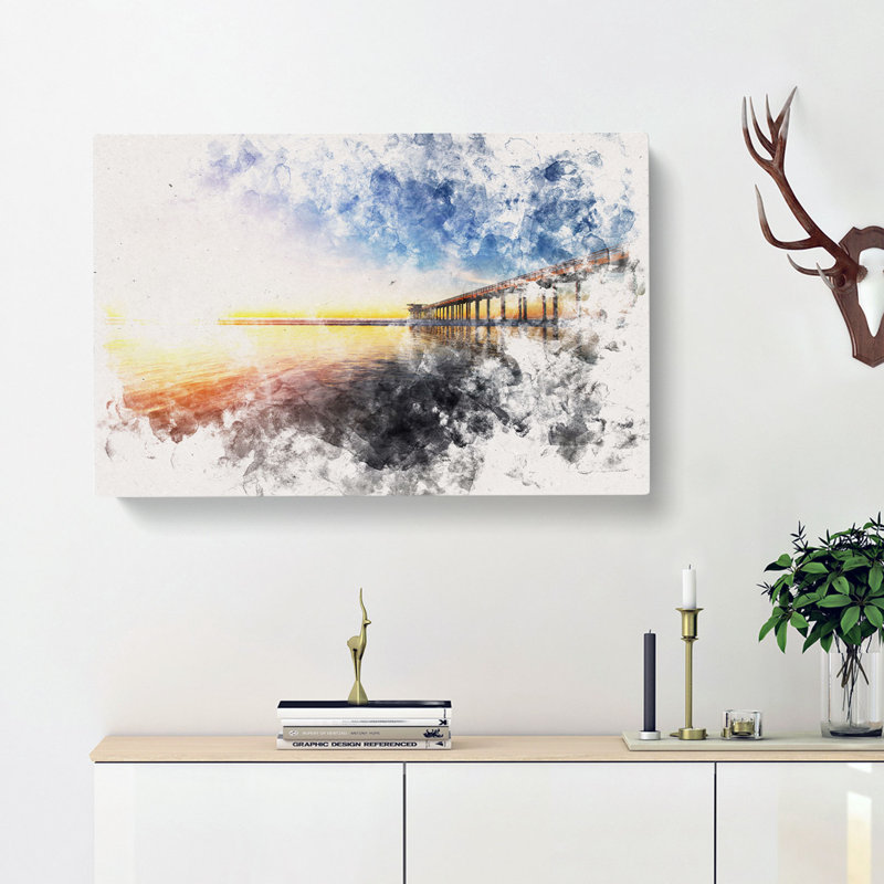 Pier in San Diego Watercolour - Wrapped Canvas, 40cm H x 60cm W x 4cm D