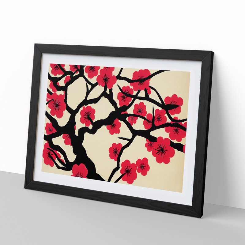 Eye Catching Cherry Blossom Tree Flowers 1 Piece Single Picture Frame Painting, 46cm H x 64cm W x 2cm D, Black