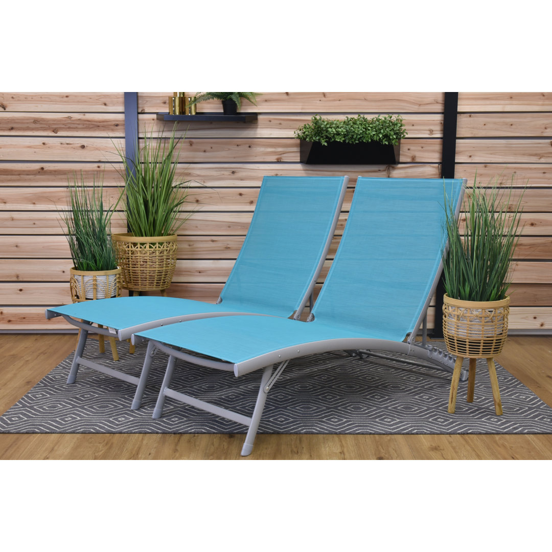 Vivere Stackable Aluminum Clearwater Lounger Set with Premium Phifertex Fabric (265 lb Capacity) (Set of 2) Orren Ellis 