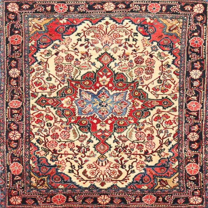 Tapis mehroon/jaune traditionnel Thies, Carré 5 pi