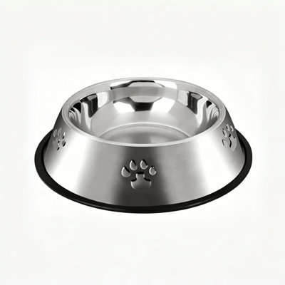 Stainless Steel Pet Dog Bowls with Non-Slip Rubber Base, Embossed Paw Print Anti-Scratch Rust Resistant Food Water Feeding Bowls, Durable Chew Proof Pet Dishes for Small Medium Dogs & Cats, Multi-Pack Available