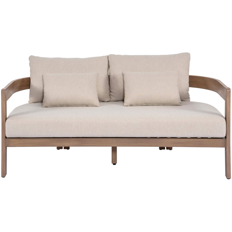 Newport Glenmore Water Resistant Fabric Upholstered Outdoor Patio Sofa with Protective Cover Included, 2, Beige