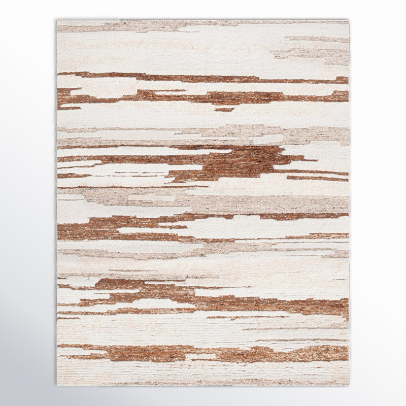 Rectangle Karla Abstract Hand-Knotted Wool/Cotton Area Rug in Ivory/Beige, Rectangle 8' x 10'