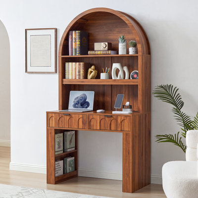 39.4" Arched Desk with Bookshelf and Storage