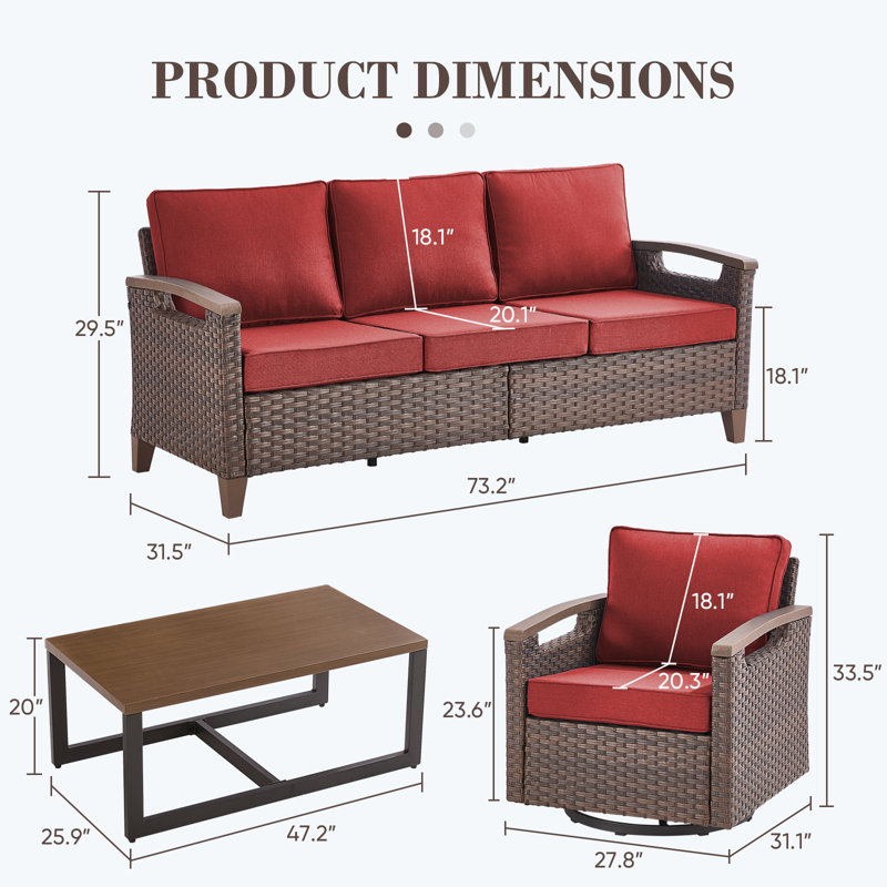 Arundel 5 Person Outdoor Patio Rattan Conversation Set With Swivel Chairs, Red