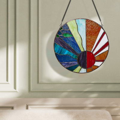 12.75"H Serenity Earth Elements Stained Glass Window Panel