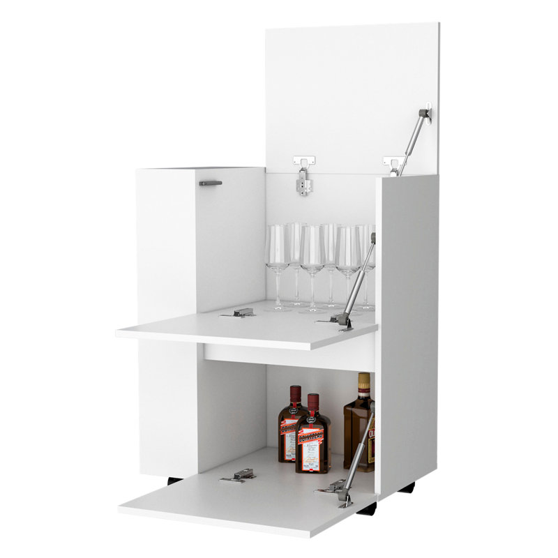 Chariot-bar rectangulaire blanc avec beaucoup d'espace de rangement et de maniabilité, Blanc