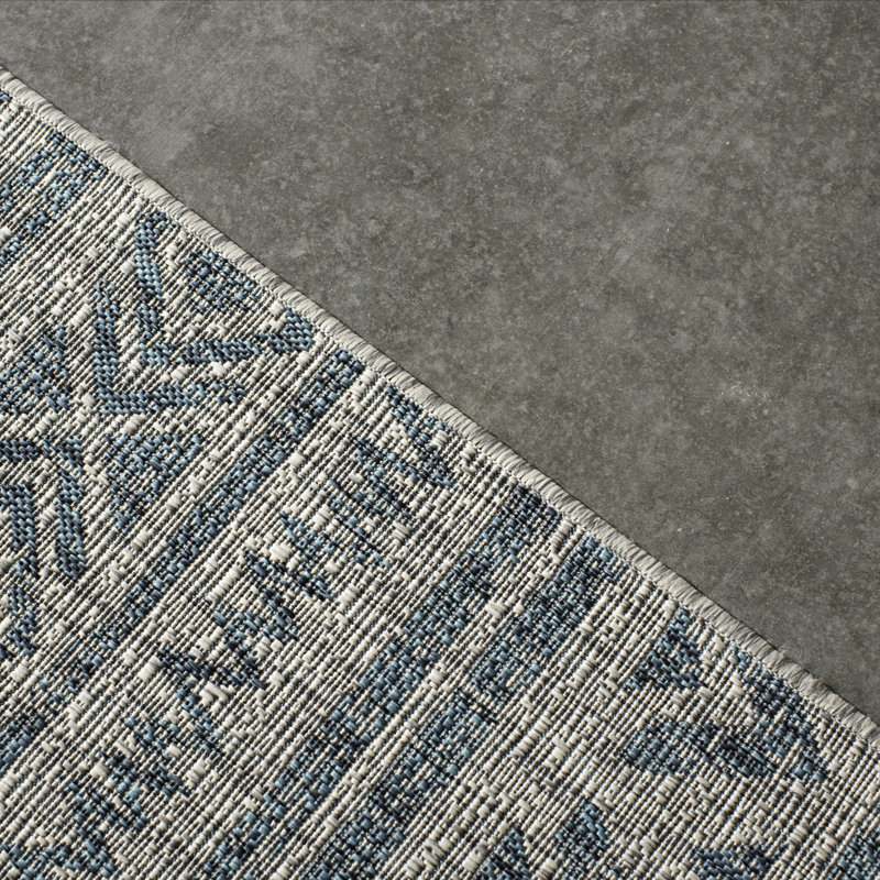 Tapis turquoise / gris tissé à la machine Tomas, Tapis de couloir 2 pi 7 po x 12 pi