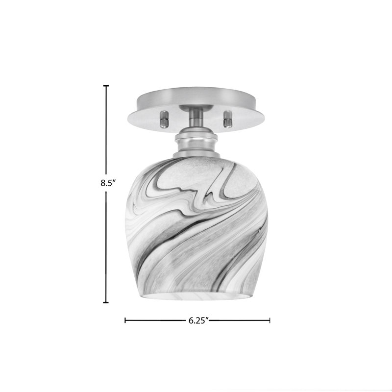 Edge 1 Light Semi-Flush With 6" Onyx Swirl Glass, Brushed Nickel, 8.5" H x 6.25" W x 6.25" D