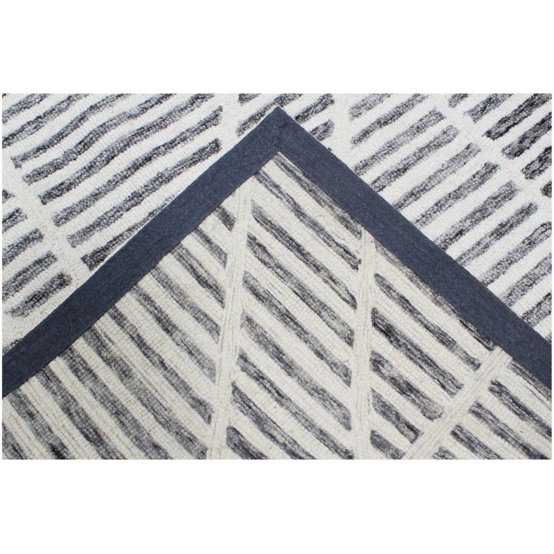 17 Stories Handmade Charcoal/Ivory Wool Area Rug, Rectangle 5' x 8'